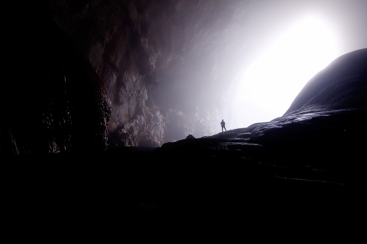 cave, light, person